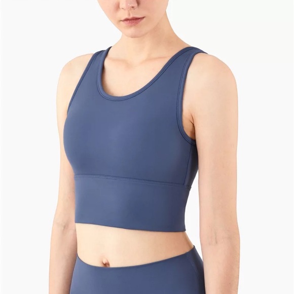 Ocean Blue Yoga Sport Halter Low Back Crop Top - Picture 3 of 16